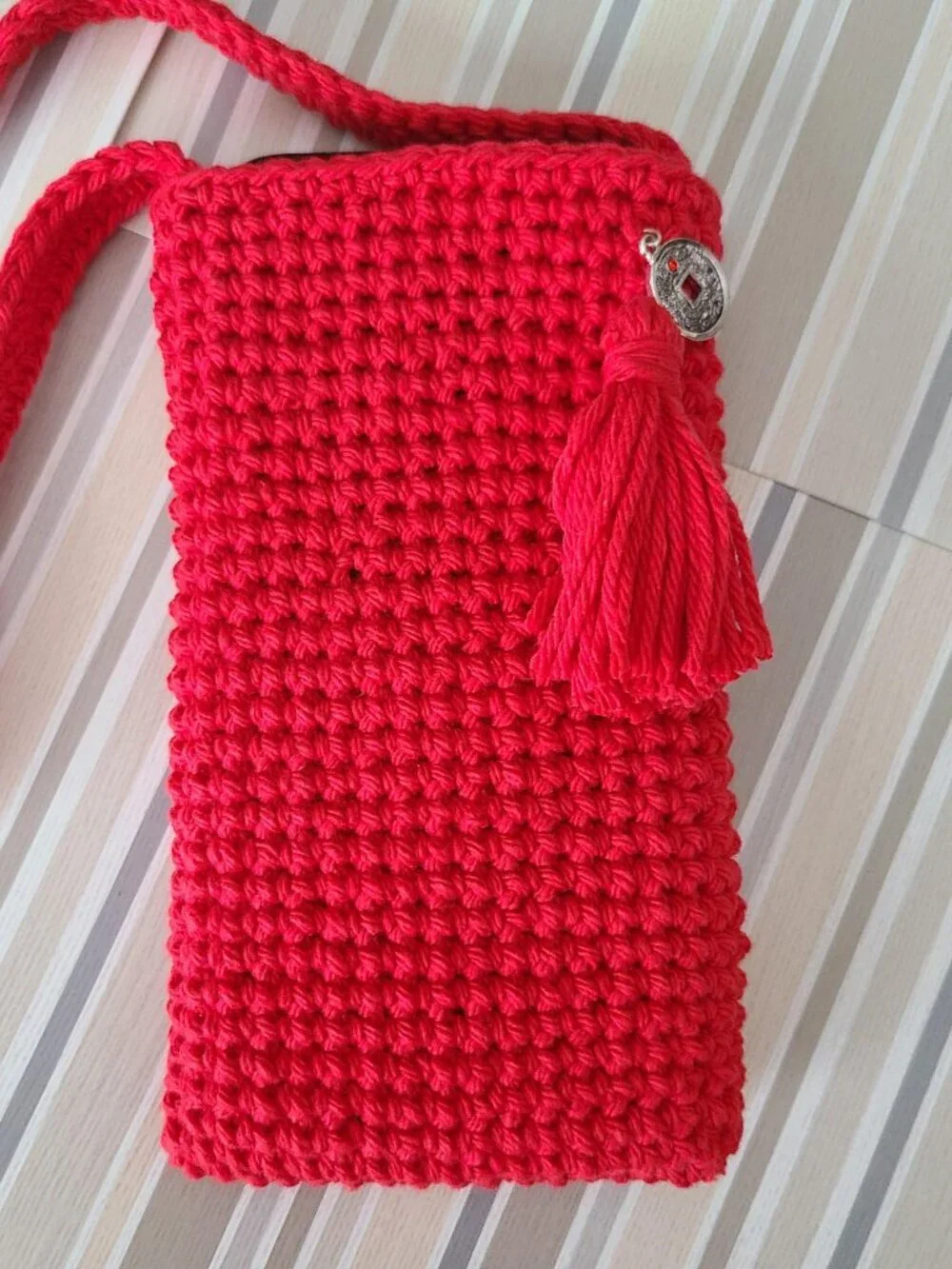 Crochet Crossbody Cell Phone Holder Small Purse Case Crossbody Bag NEW HANDMADE